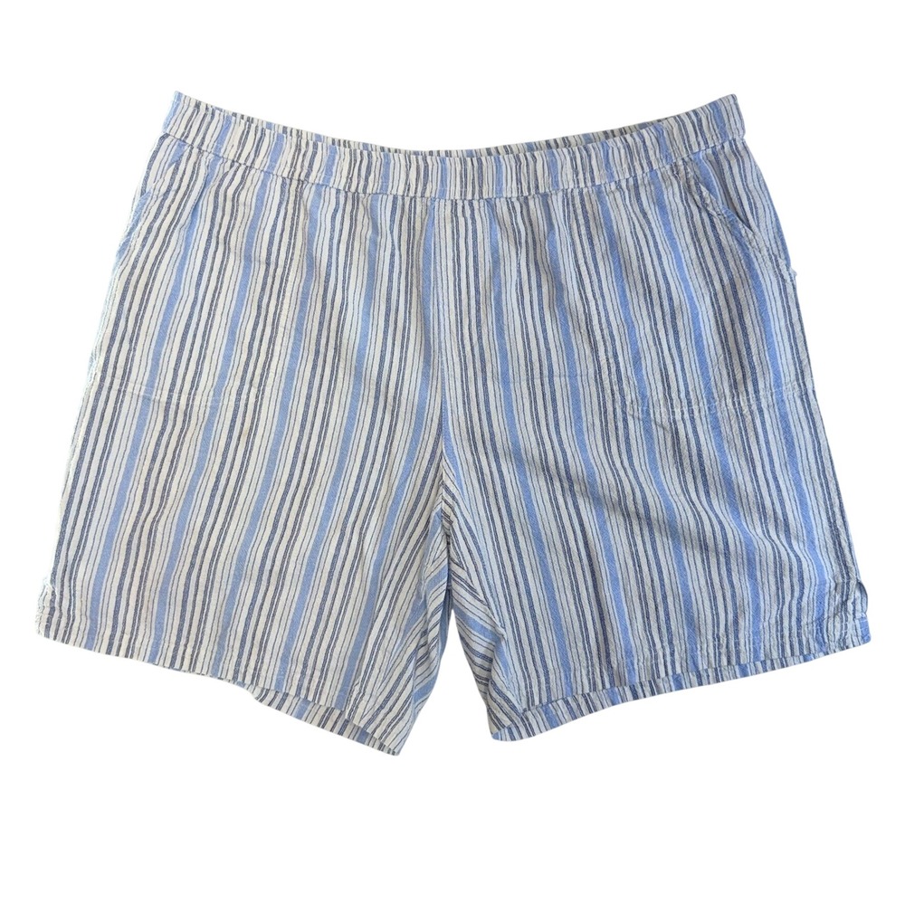 Coral Bay Shorts Womens XL Blue White Striped 100%mCotton Elastic Waist Casual